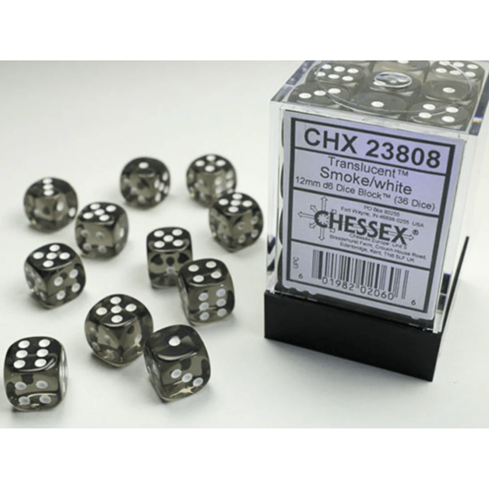 Chessex - Translucent 12mm D6 Dice Block - Smoke with White - Loaded Dice