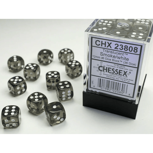 Chessex - Translucent 12mm D6 Dice Block - Smoke with White - Loaded Dice