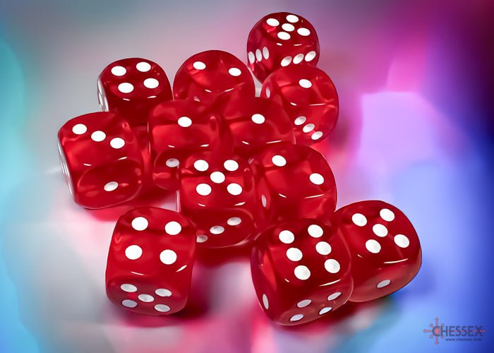 Chessex - Translucent 16mm D6 Dice Block - Red with White - Loaded Dice