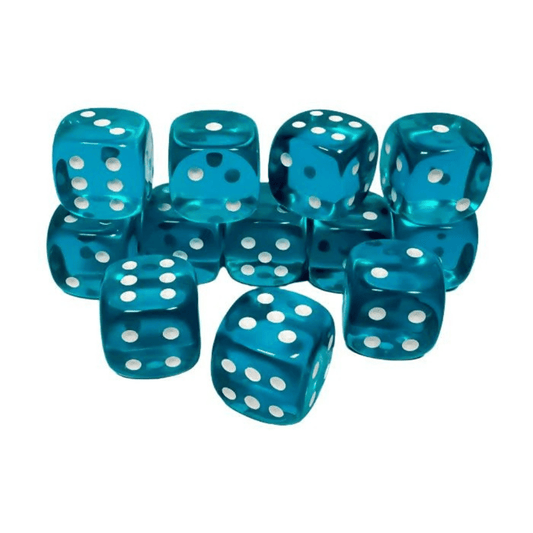 Chessex - Translucent 16mm D6 Dice Block - Teal with White - Loaded Dice