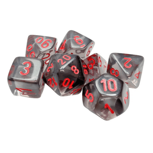 Chessex - Translucent Polyhedral 7 Dice Set - Smoke & Red - Loaded Dice