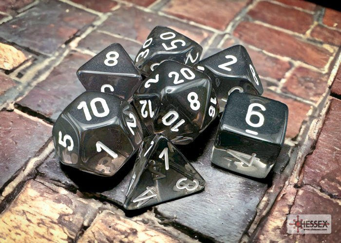 Chessex - Translucent Polyhedral 7 Dice Set - Smoke & White - Loaded Dice
