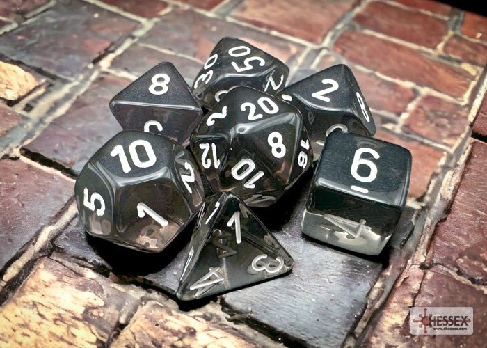 Chessex - Translucent Polyhedral 7 Dice Set - Smoke & White - Loaded Dice