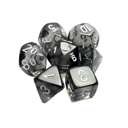 Chessex - Translucent Polyhedral 7 Dice Set - Smoke & White - Loaded Dice