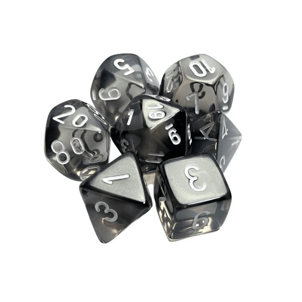 Chessex - Translucent Polyhedral 7 Dice Set - Smoke & White - Loaded Dice