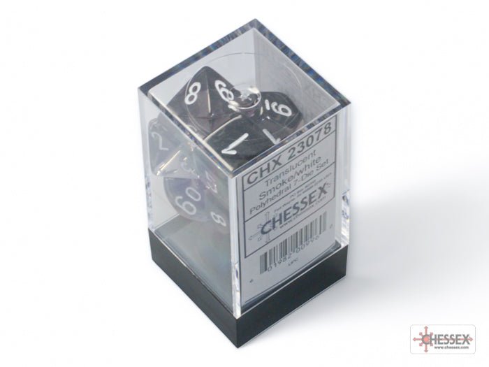 Chessex - Translucent Polyhedral 7 Dice Set - Smoke & White - Loaded Dice