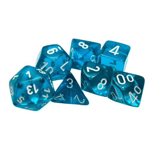 Chessex - Translucent Polyhedral 7 Dice Set - Teal & White - Loaded Dice
