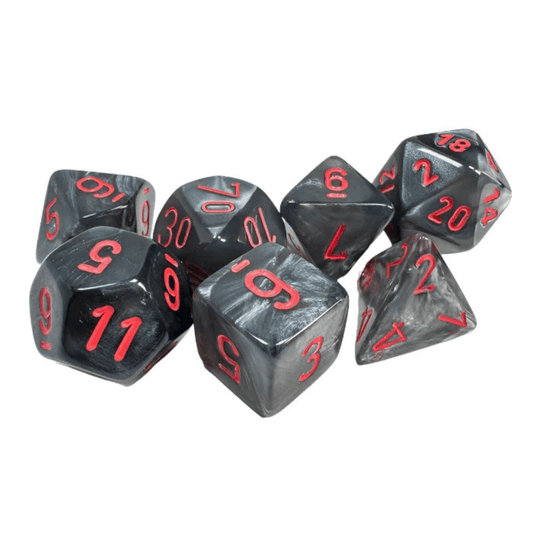 Chessex - Velvet Polyhedral 7 Dice Set - Black with Red - Loaded Dice