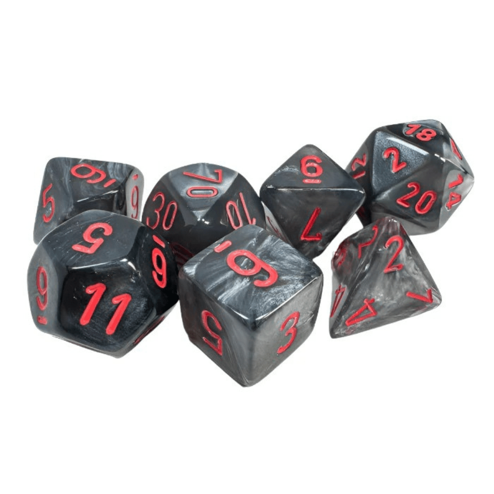 Chessex - Velvet Polyhedral 7 Dice Set - Black with Red - Loaded Dice