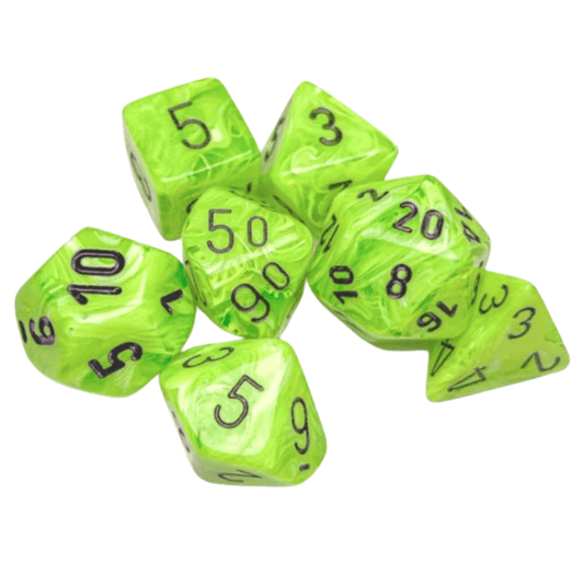 Chessex - Vortex Polyhedral 7 Dice Set - Bright Green with Black - Loaded Dice