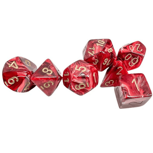 Chessex - Vortex Polyhedral 7 Dice Set - Burgundy with Gold - Loaded Dice