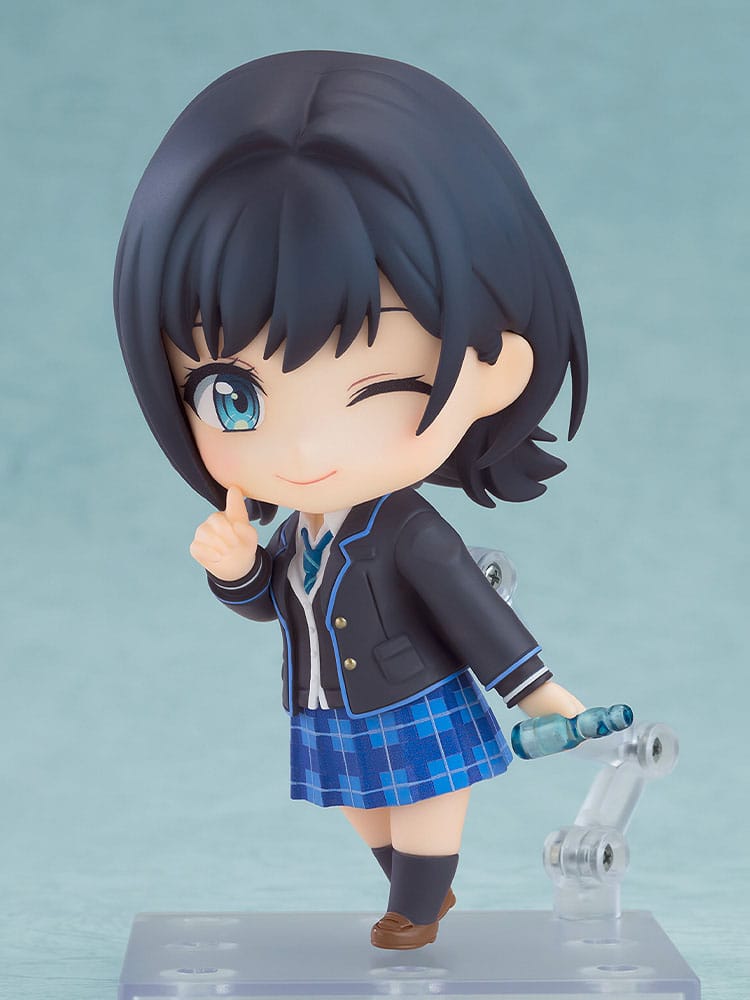 Yuzuki Nanase Nendoroid winking while holding a ramune bottle, side view on stand