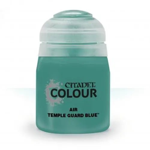 Citadel Air Temple Guard Blue 24ml airbrush paint pot with teal-green paint and Citadel Colour label