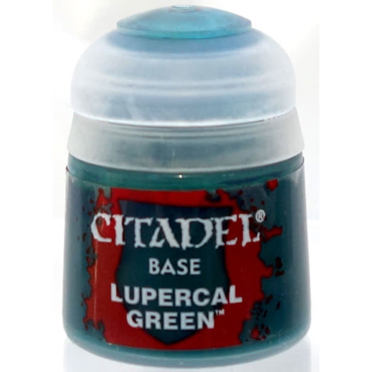 Citadel Base Lupercal Green 12ml paint pot with near-black deep green paint