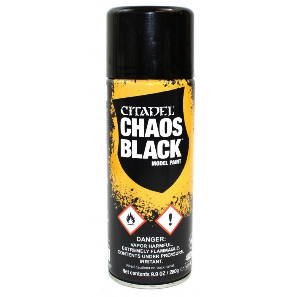 Citadel Chaos Black spray paint 400ml can, matt black undercoat primer
