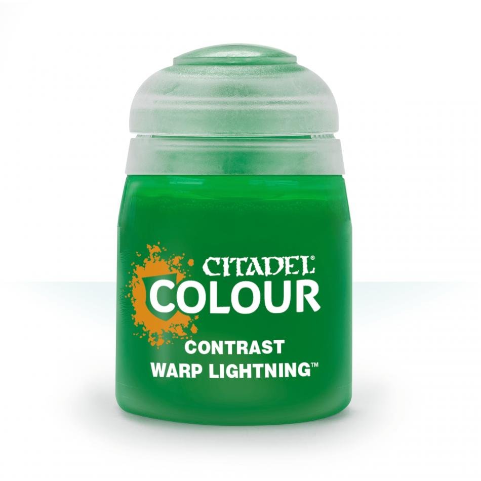 Citadel Contrast Warp Lightning 18ml paint pot with bright acid green paint