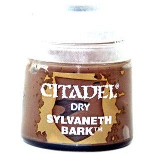 Citadel Dry Sylvaneth Bark 12ml paint pot by Games Workshop, dark brown drybrush paint