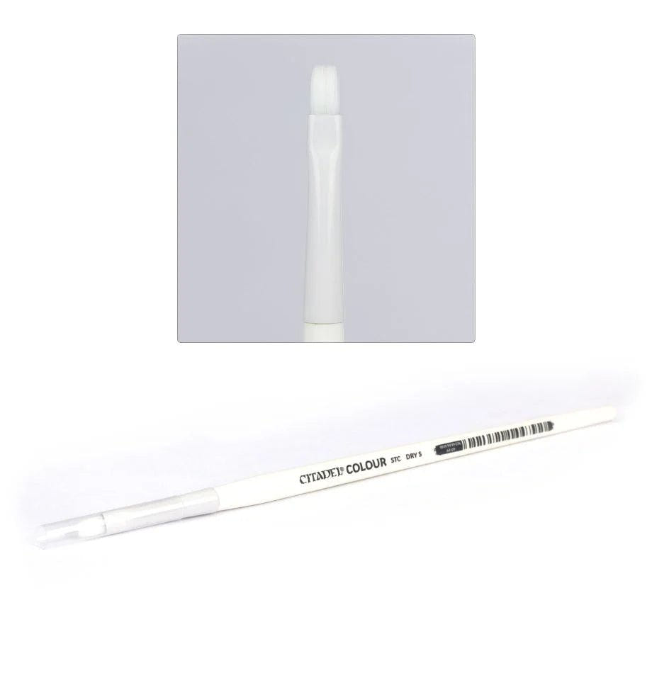 Citadel Small Synthetic Drybrush with white handle and firm flat head, Games Workshop