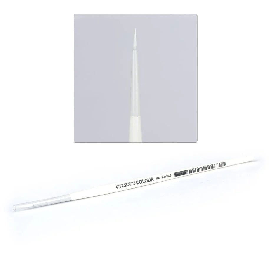 Citadel Synthetic Layer Brush (Small) with close-up of its fine white bristle tip