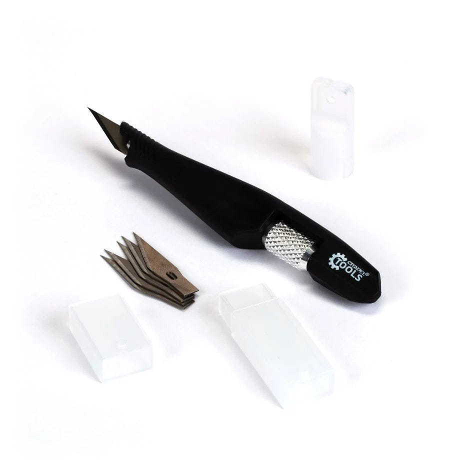 Citadel hobby knife with black handle, spare blades and protective caps
