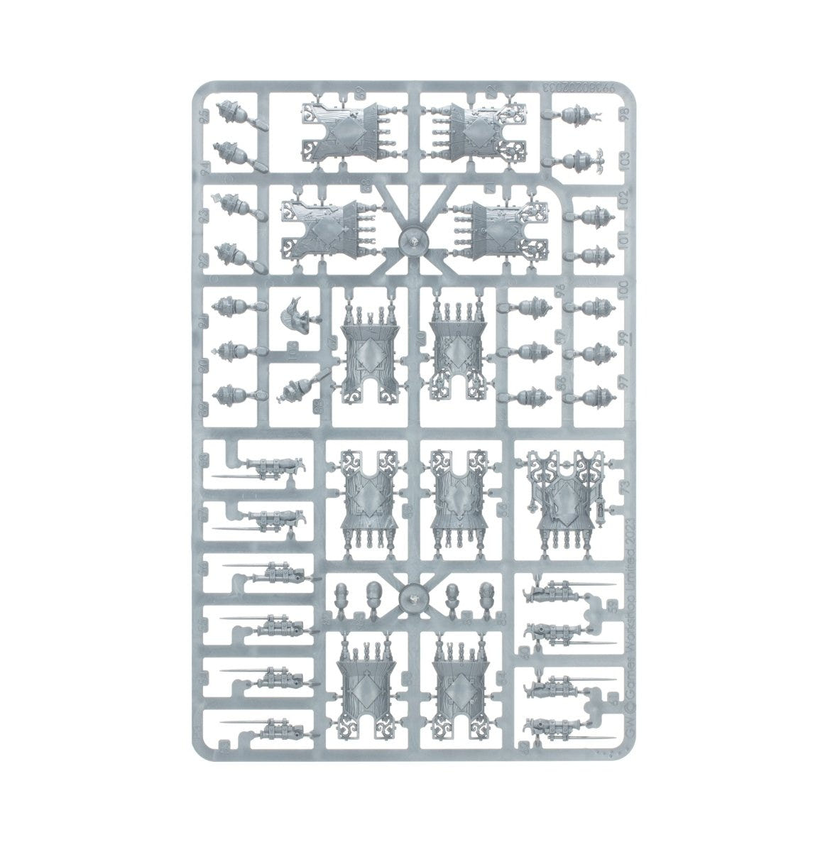 Cities of Sigmar Freeguild Fusiliers unpainted plastic sprue, frame 1 of 3