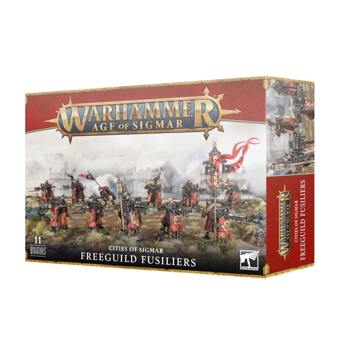 Games Workshop Age of Sigmar Cities of Sigmar Freeguild Fusiliers box front, 11 miniatures