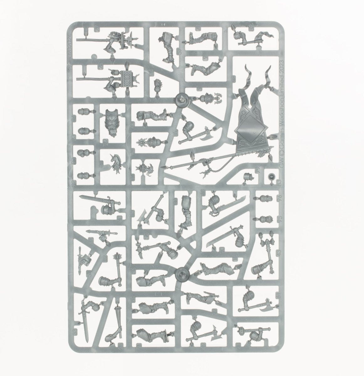 Freeguild Steelhelms unpainted plastic sprue, frame 1 of 2