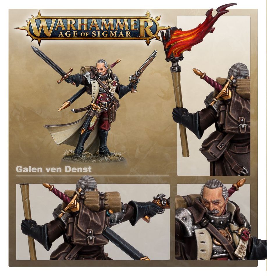 Galen ven Denst detail shots: sword and pistol build, torch, backpack and face