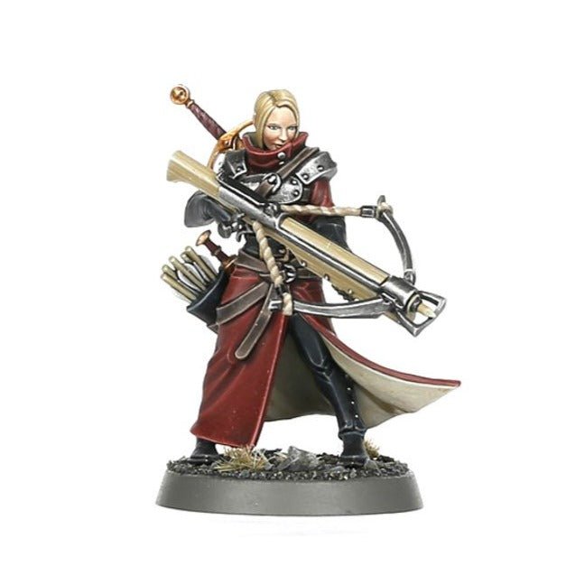 Painted Doralia ven Denst with crossbow and quiver, red coat and blonde hair