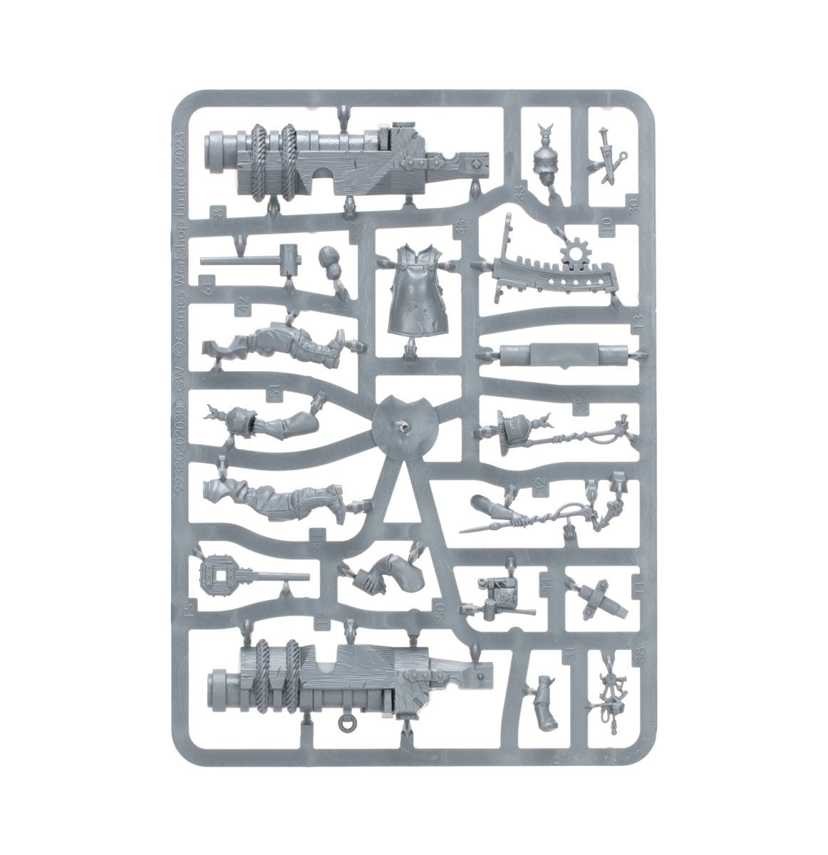 Ironweld Great Cannon unpainted plastic sprue, frame 1 of 3