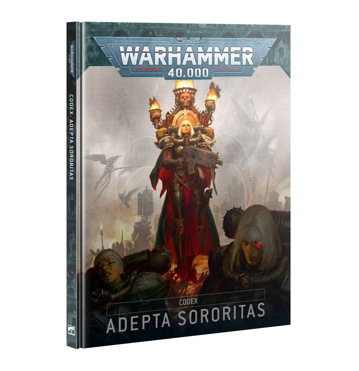 Codex: Adepta Sororitas 10th edition hardback cover showing a Sister of Battle leader and battle-sisters, Warhammer 40,000
