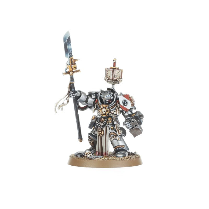 Painted Grey Knights Terminator with halberd and hanging banner on backpack