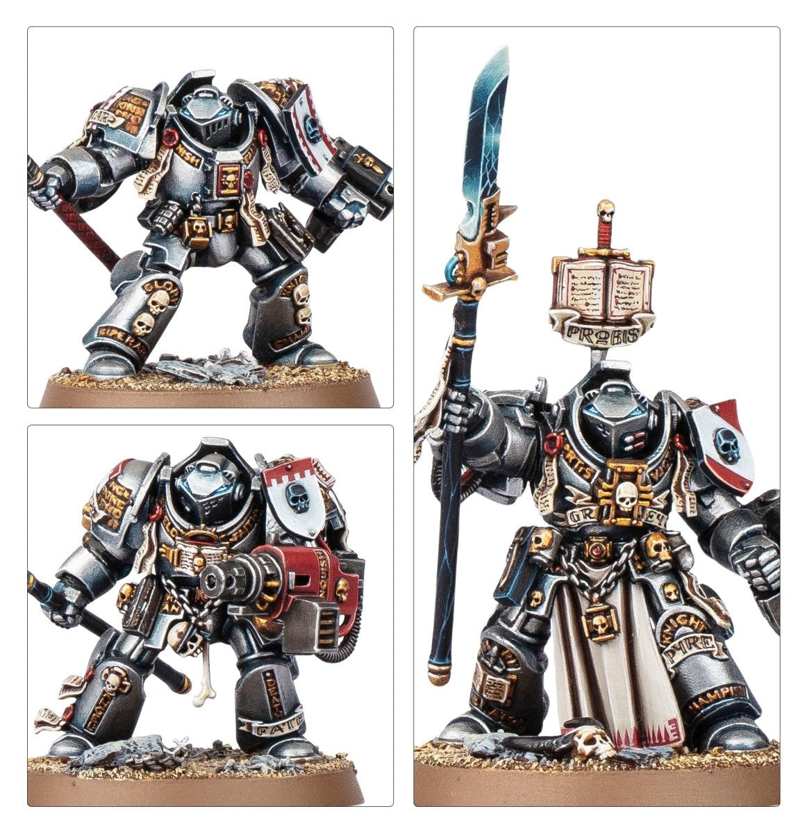 Close-ups of painted Grey Knights Brotherhood Terminators with halberd and banner, Games Workshop