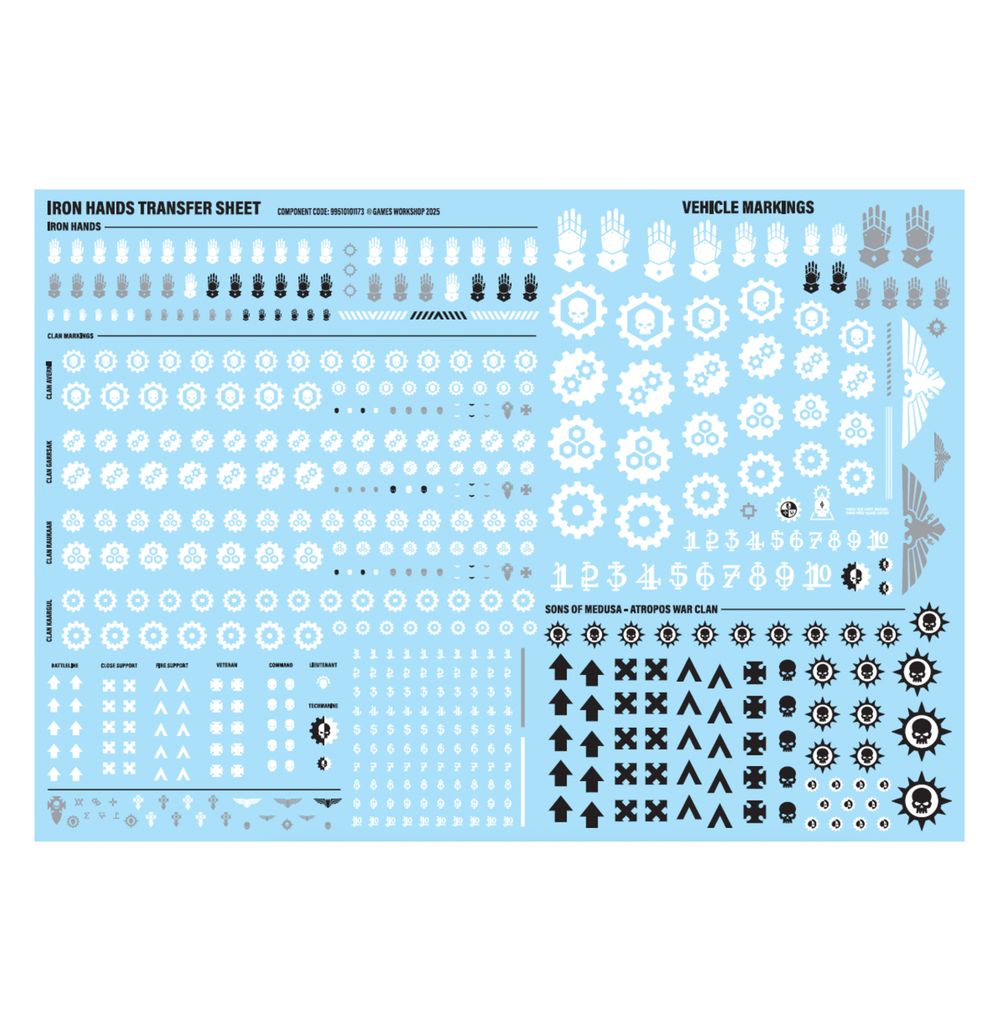 Iron Hands transfer sheet with Chapter icons and markings from Combat Patrol: Iron Hands