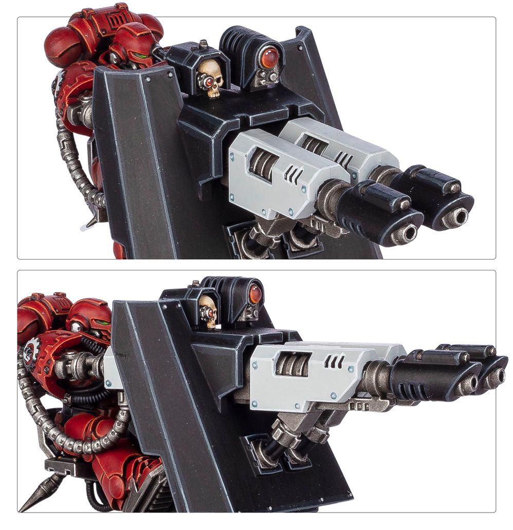 Close-ups of a Firestrike servo-turret's twin guns from Combat Patrol: Iron Hands