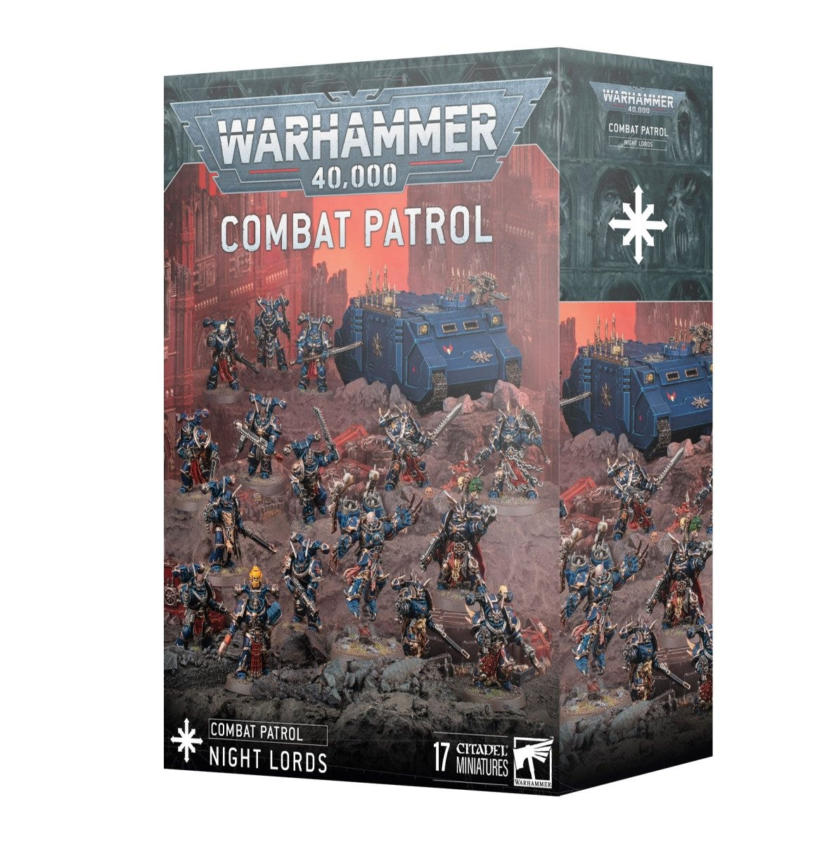 Games Workshop Warhammer 40,000 Combat Patrol: Night Lords box front with 17 Citadel miniatures