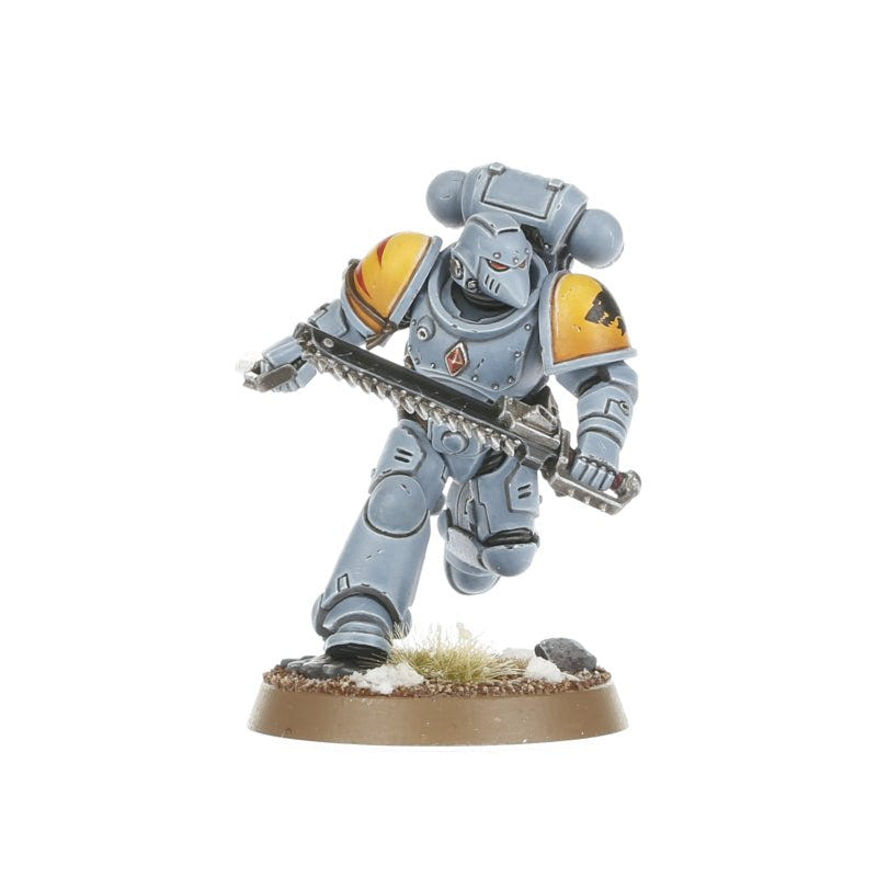 Painted Blood Claw in a helmet with a chainsword