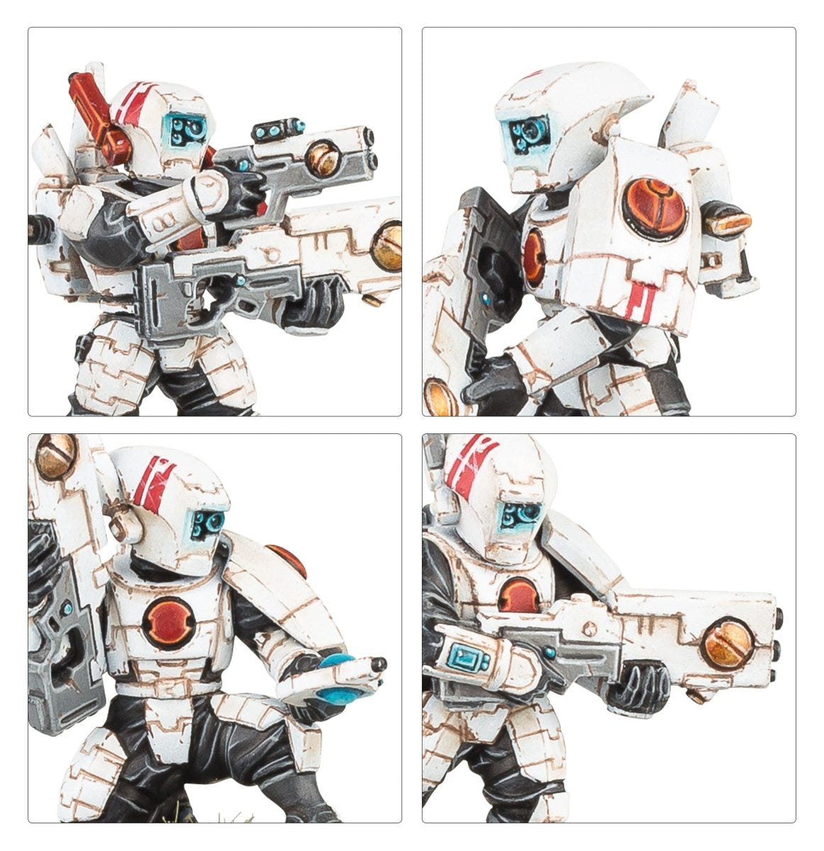 Close-ups of painted T'au Breachers with pulse blasters and helmets
