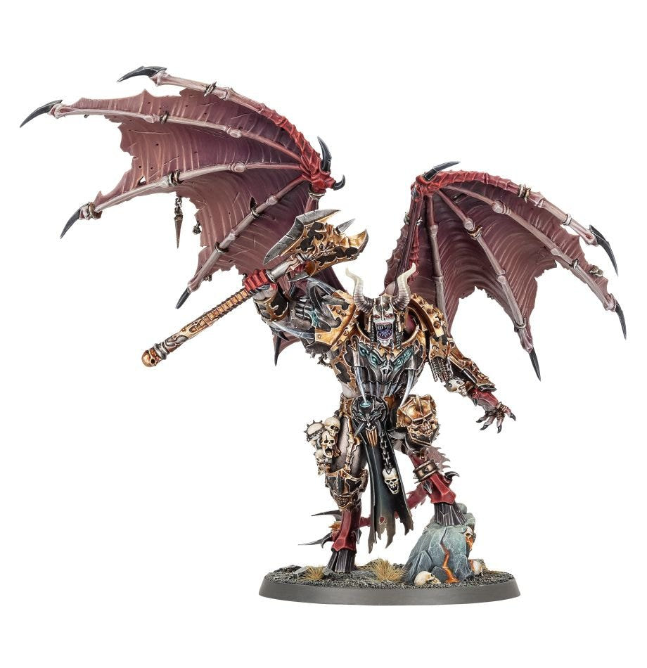 Painted winged Daemon Prince with a large weapon, shown in the Thousand Sons Combat Patrol listing