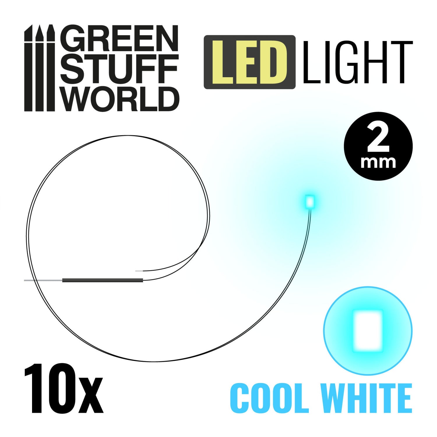 Green Stuff World - Cool White LED Lights - 2mm - Loaded Dice