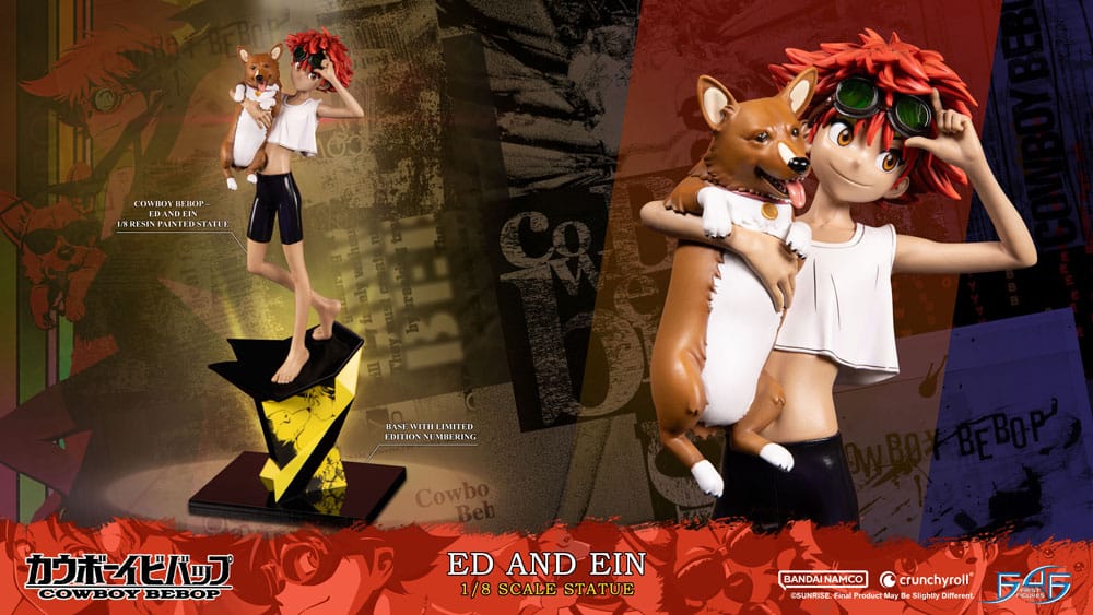 Ed and Ein statue by First 4 Figures, feature graphic with full view and close-up of Ed with Ein