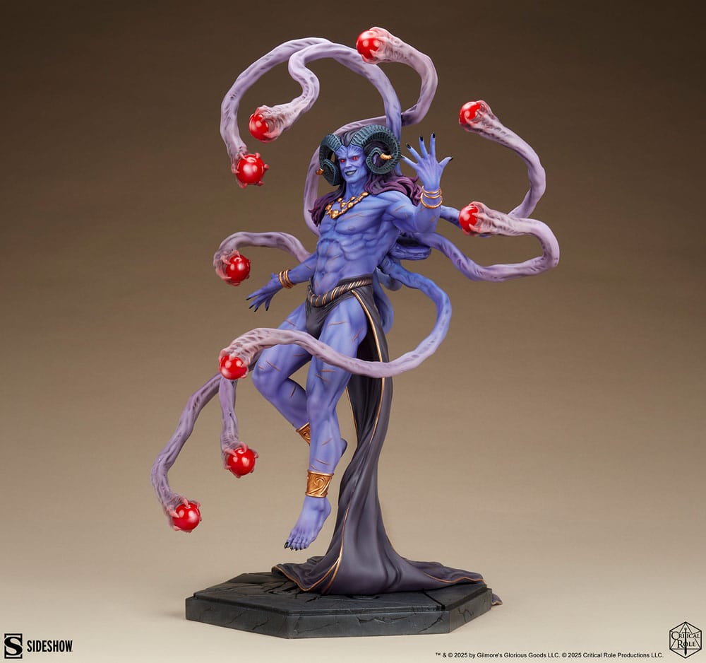 Front view of the Sideshow Lucien statue with arms spread and tentacle stalks tipped with red eyes