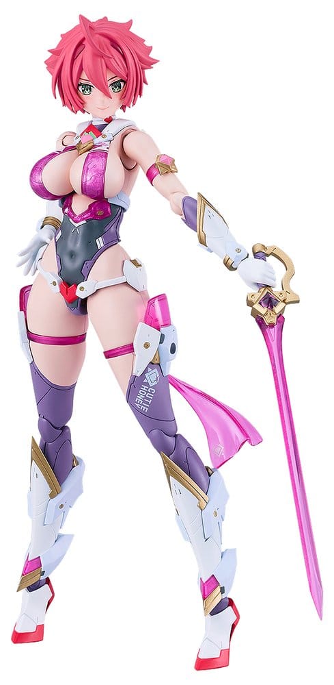 Good Smile Company PLAMATEA Cutie Honey built model kit with pink fleuret sword, front view on white