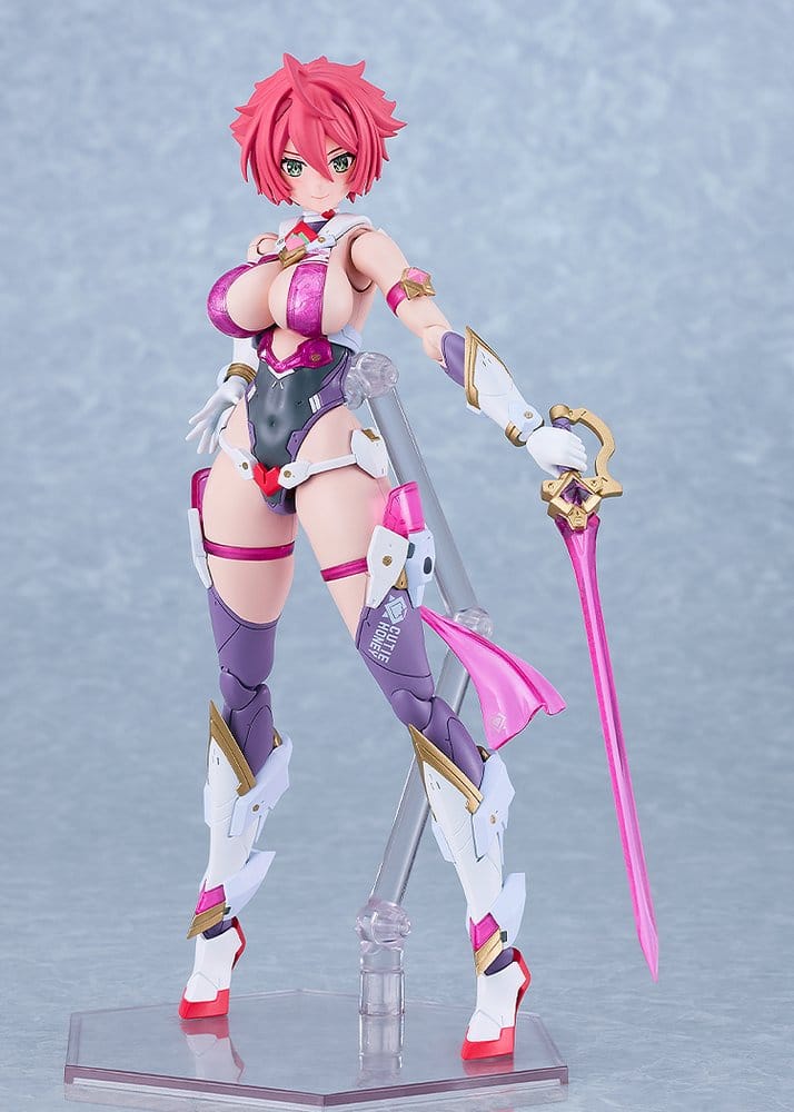 Built PLAMATEA Cutie Honey from Cutie Honey Nova holding her fleuret on clear articulated stand