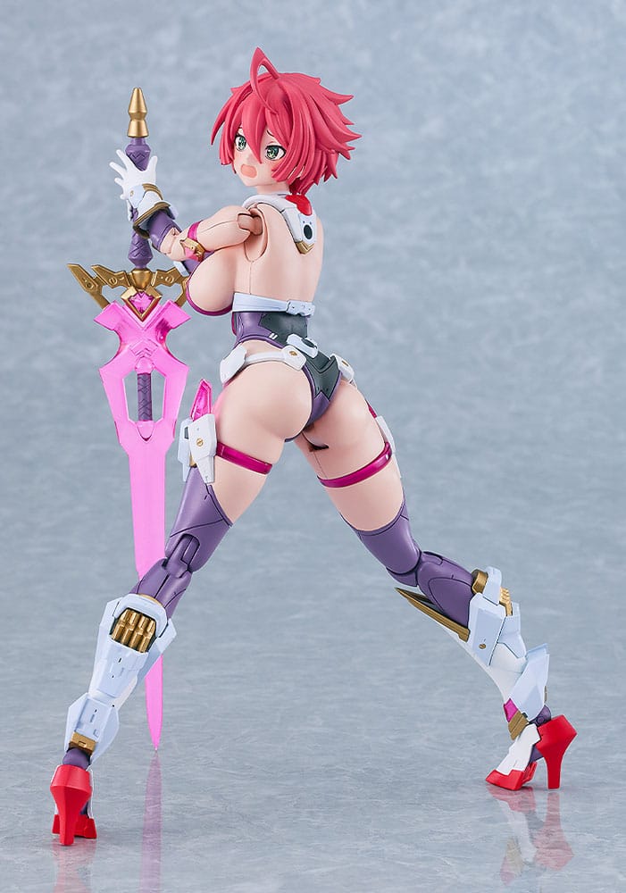 Rear three-quarter view of the Cutie Honey PLAMATEA kit holding the boomerang upright