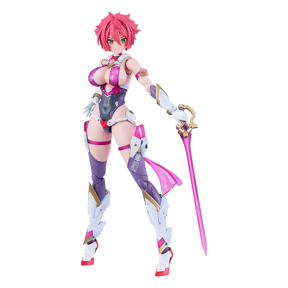 Good Smile Company PLAMATEA Cutie Honey model kit built, holding a pink fleuret, on white