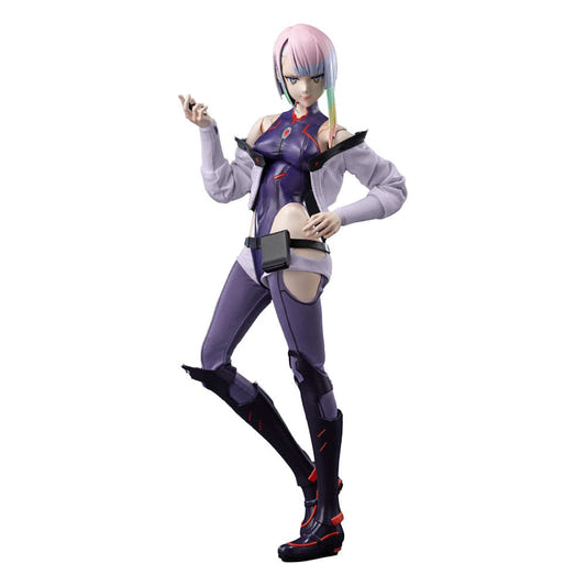 threezero FigZero 1/6 Cyberpunk: Edgerunners Lucy figure in bodysuit and white jacket, on white