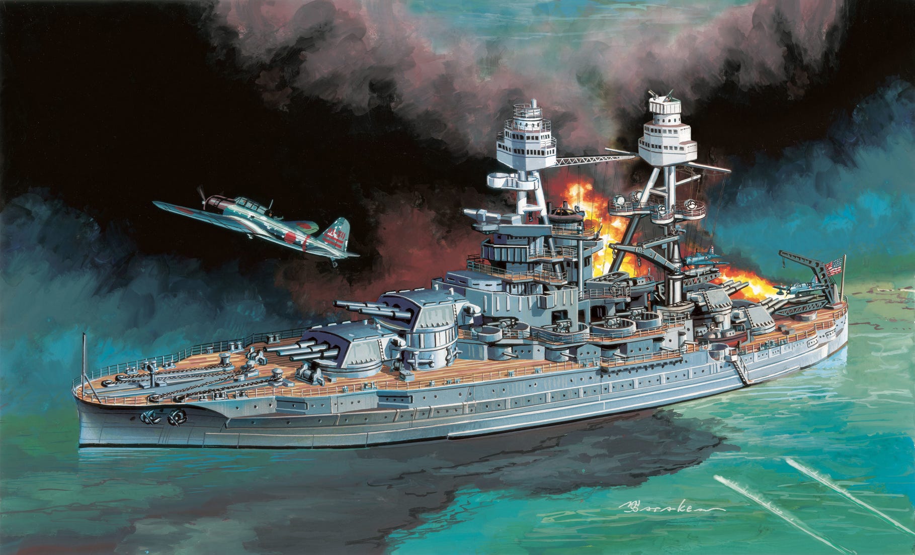 Dragon 1:700 U.S.S. Arizona BB-39 with Type 97 "Kate" Carrier Bomber - D7127