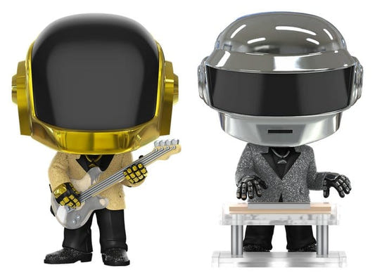 Funko Pop! Rocks Daft Punk two-pack, gold and silver helmeted figures with guitar and keyboard