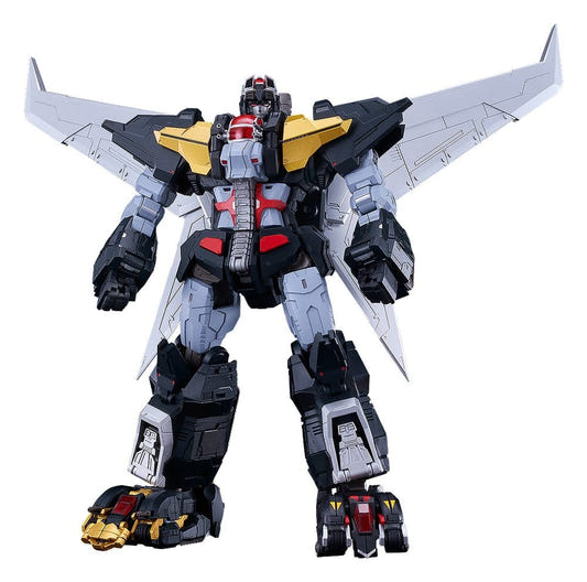 Moderoid Dancouga assembled with the Powered-Up Wing Set's large white wings, front view on white